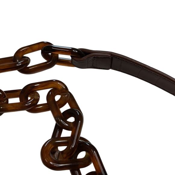 Studio 33 Cognac Brown Leather Crocodile Skin Mini Dome Bag w/ Link Strap, NWT - Picture 5 of 7